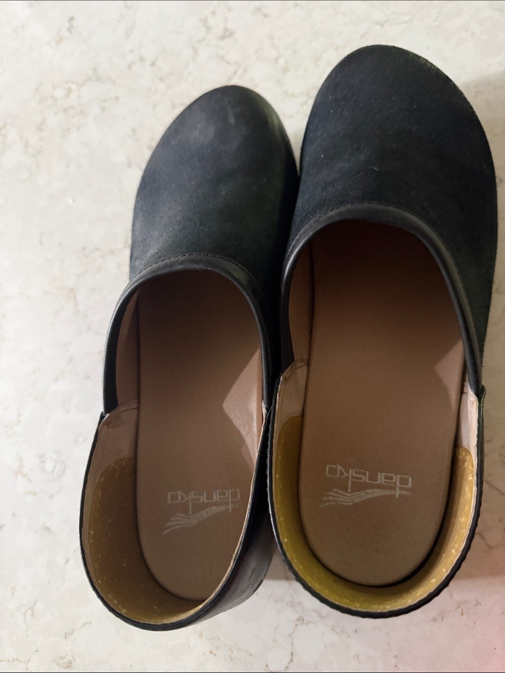 Dansko Black Suede Slip-On Clogs